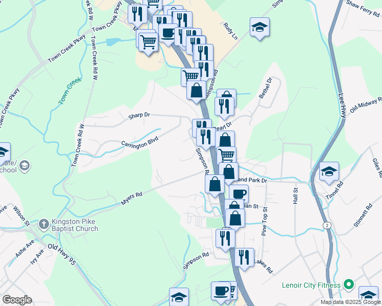 map of restaurants, bars, coffee shops, grocery stores, and more near 400 Pine Ridge Drive in Lenoir City