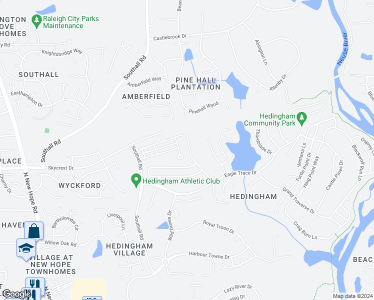 map of restaurants, bars, coffee shops, grocery stores, and more near 2221 Laurel Valley Way in Raleigh
