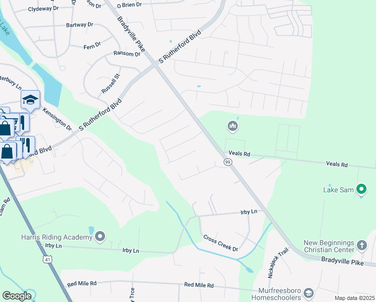 map of restaurants, bars, coffee shops, grocery stores, and more near 2327 Tortuga Court in Murfreesboro