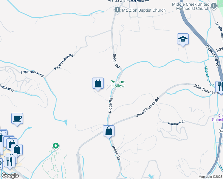 map of restaurants, bars, coffee shops, grocery stores, and more near 2020 Ridge Road in Pigeon Forge