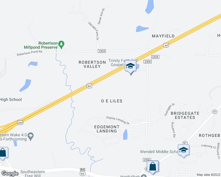 map of restaurants, bars, coffee shops, grocery stores, and more near 1127 Edgemont Road in Wendell