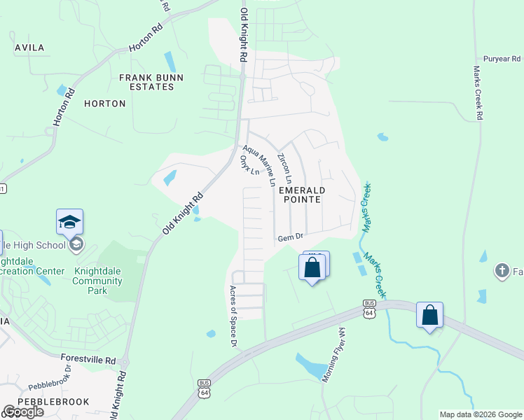 map of restaurants, bars, coffee shops, grocery stores, and more near 6112 Mondo Lane in Knightdale