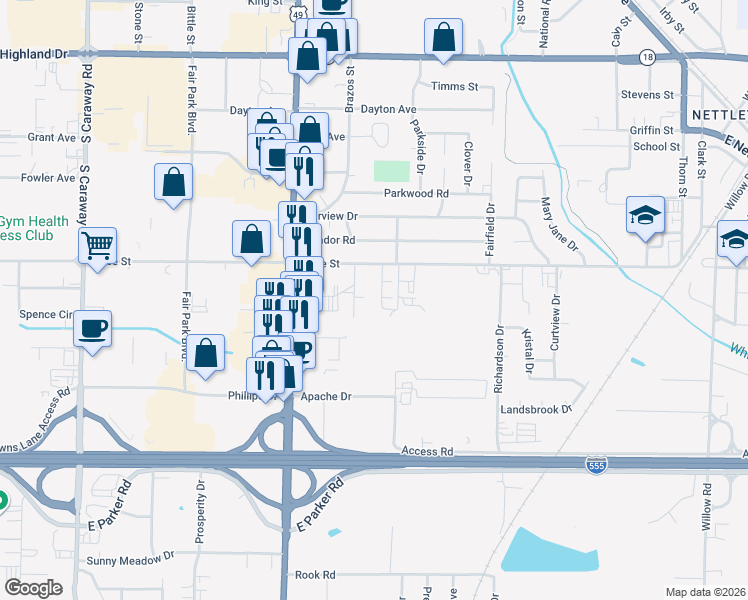 map of restaurants, bars, coffee shops, grocery stores, and more near 2611 Matt Drive in Jonesboro