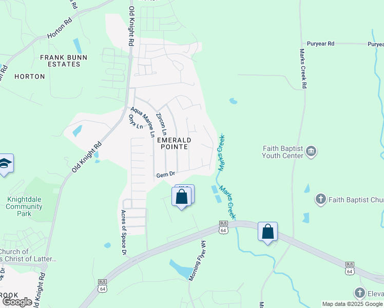 map of restaurants, bars, coffee shops, grocery stores, and more near 112 Rock Hound Road in Knightdale