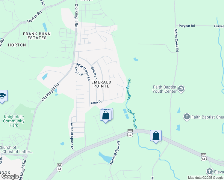 map of restaurants, bars, coffee shops, grocery stores, and more near 112 Rock Hound Road in Knightdale