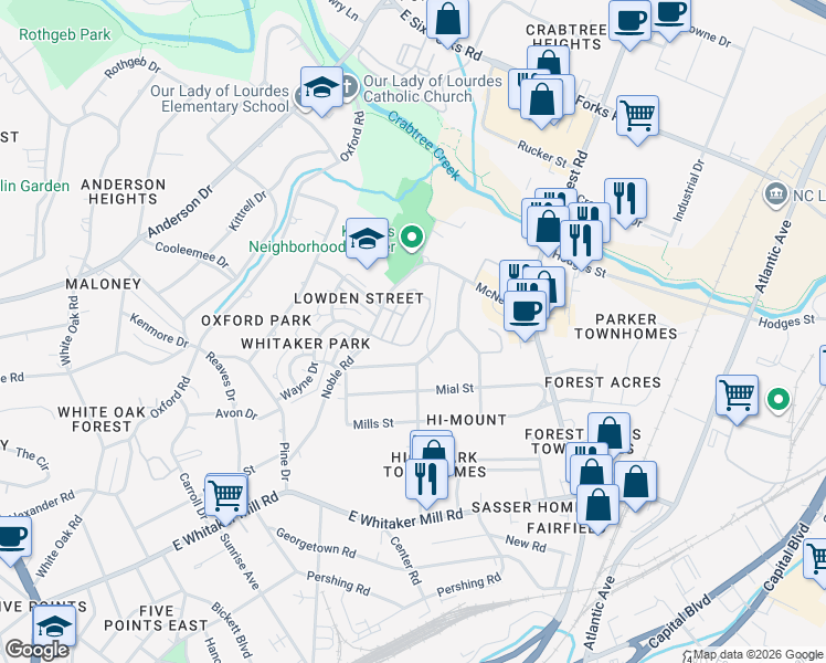 map of restaurants, bars, coffee shops, grocery stores, and more near 601 Fallon Grove Way in Raleigh