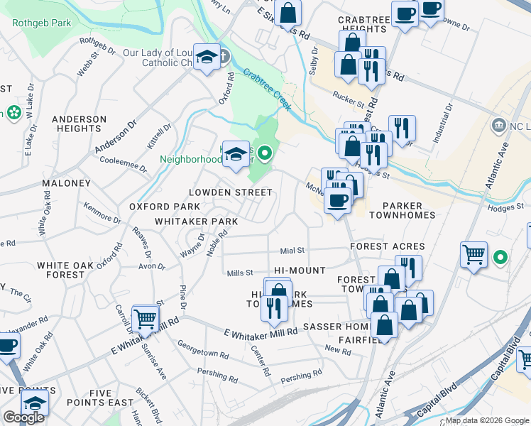 map of restaurants, bars, coffee shops, grocery stores, and more near 601 Fallon Grove Way in Raleigh