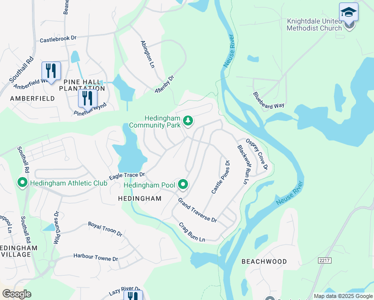 map of restaurants, bars, coffee shops, grocery stores, and more near 2209 Ventana Lane in Raleigh