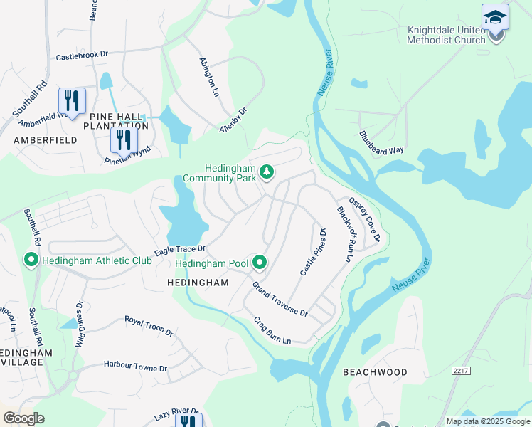 map of restaurants, bars, coffee shops, grocery stores, and more near 2209 Ventana Lane in Raleigh