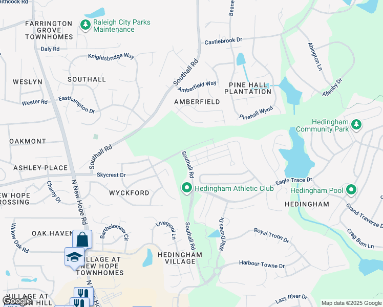 map of restaurants, bars, coffee shops, grocery stores, and more near 2750 Southall Road in Raleigh