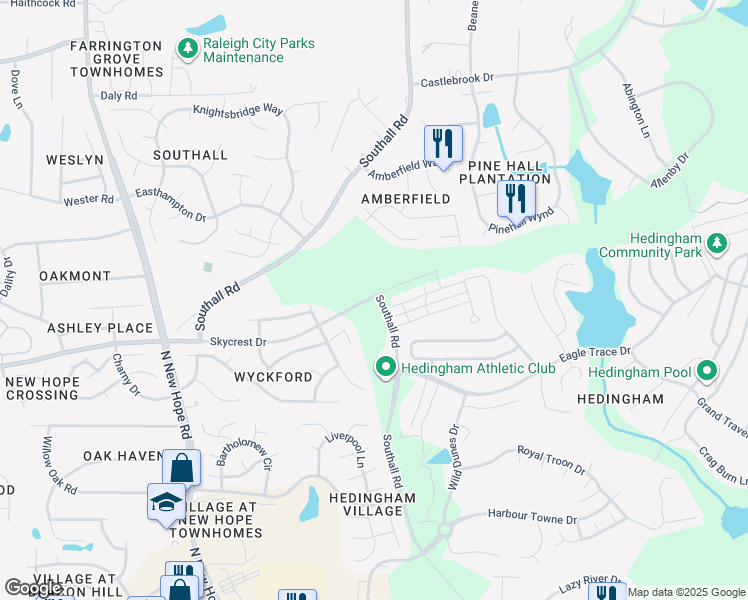 map of restaurants, bars, coffee shops, grocery stores, and more near 2750 Southall Road in Raleigh