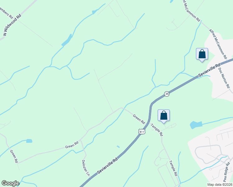 map of restaurants, bars, coffee shops, grocery stores, and more near 5207 Green Road in Maryville