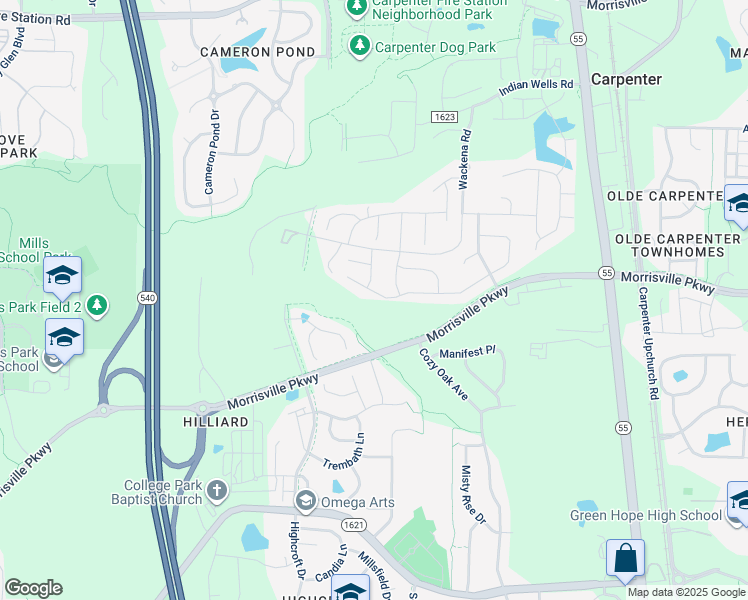 map of restaurants, bars, coffee shops, grocery stores, and more near 3017 Banks Knoll Drive in Cary