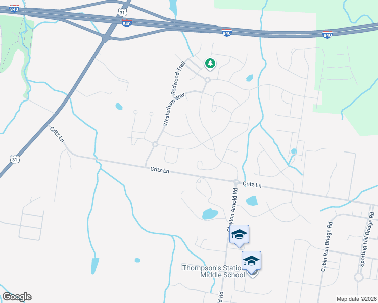 map of restaurants, bars, coffee shops, grocery stores, and more near 2037 Callaway Park Place in Thompson's Station