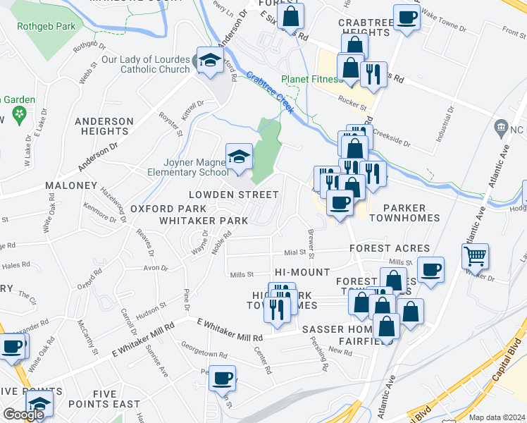 map of restaurants, bars, coffee shops, grocery stores, and more near 761 Fallon Grove Way in Raleigh