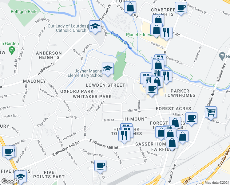 map of restaurants, bars, coffee shops, grocery stores, and more near 772 Fallon Grove Way in Raleigh