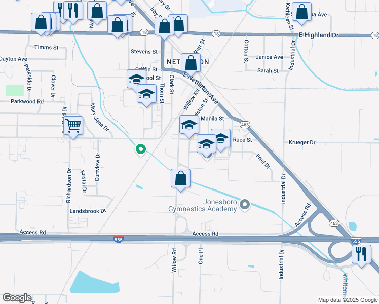 map of restaurants, bars, coffee shops, grocery stores, and more near 4201 Chieftan Lane in Jonesboro