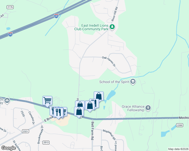 map of restaurants, bars, coffee shops, grocery stores, and more near 199 West Haven Drive in Statesville