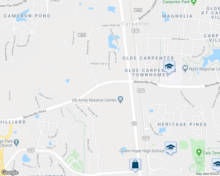 map of restaurants, bars, coffee shops, grocery stores, and more near 3741 North Carolina 55 in Cary