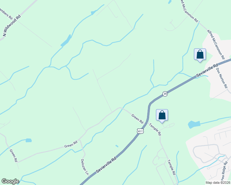 map of restaurants, bars, coffee shops, grocery stores, and more near 5207 Green Road in Maryville