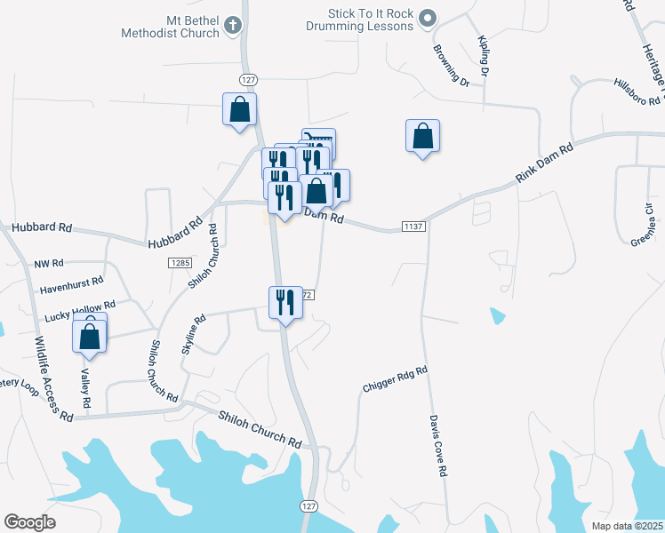 map of restaurants, bars, coffee shops, grocery stores, and more near 161 Bolick Lane in Township of Taylorsville