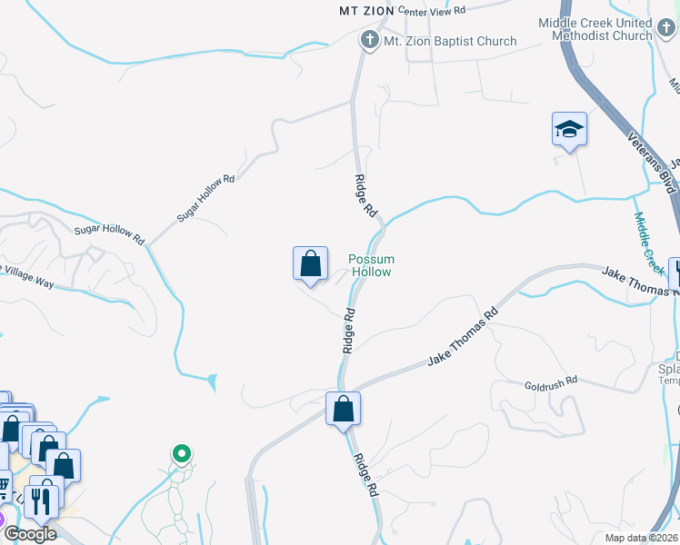 map of restaurants, bars, coffee shops, grocery stores, and more near 2032 Ridge Road in Pigeon Forge