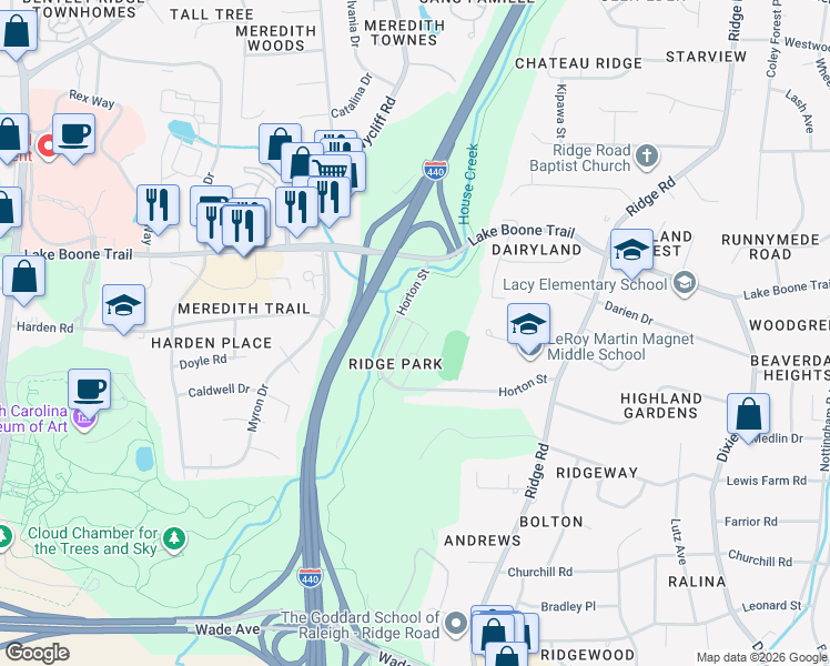 map of restaurants, bars, coffee shops, grocery stores, and more near in Raleigh