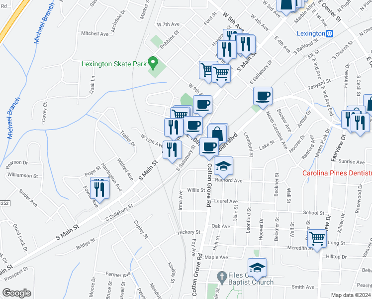 map of restaurants, bars, coffee shops, grocery stores, and more near 114 East 11th Avenue in Lexington