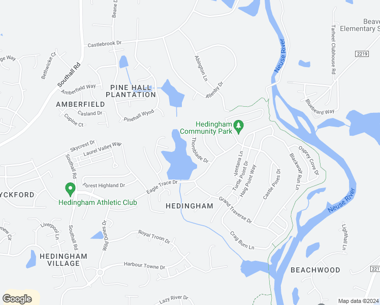 map of restaurants, bars, coffee shops, grocery stores, and more near 2121 Thornblade Drive in Raleigh