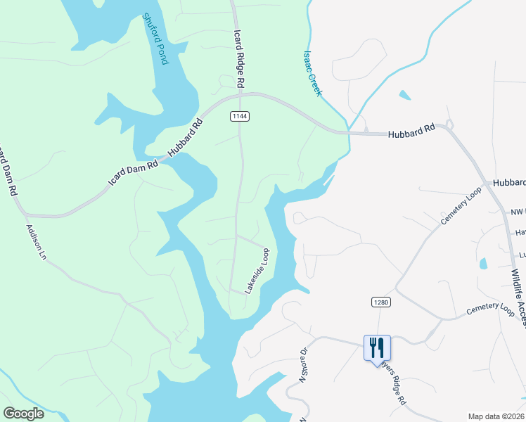 map of restaurants, bars, coffee shops, grocery stores, and more near 70 Lakeside Loop in Hickory