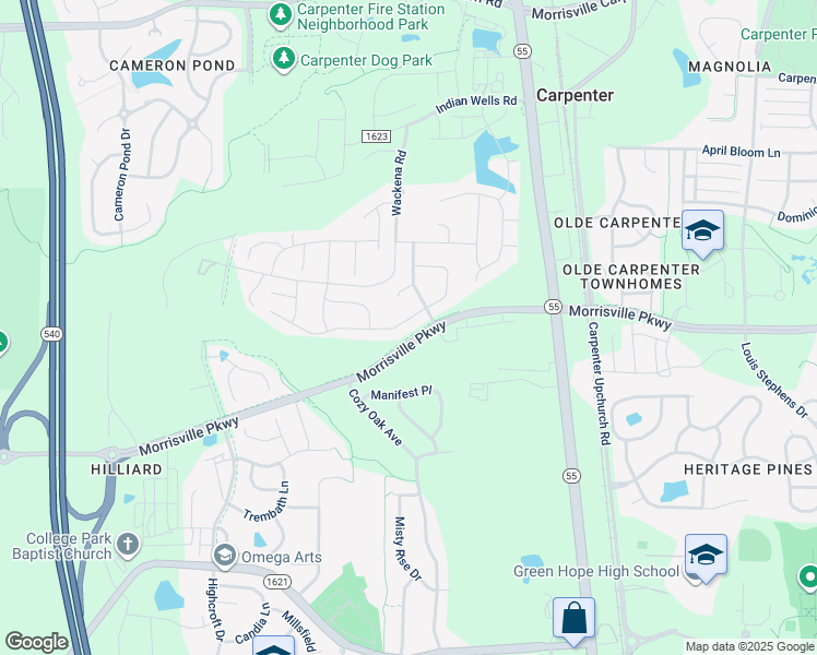 map of restaurants, bars, coffee shops, grocery stores, and more near 2817 Banks Knoll Drive in Cary