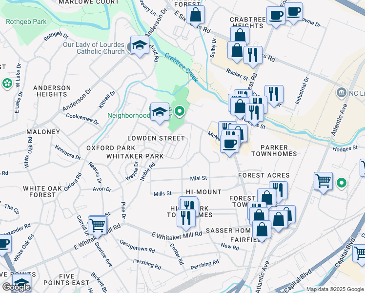 map of restaurants, bars, coffee shops, grocery stores, and more near 645 Fallon Grove Way in Raleigh