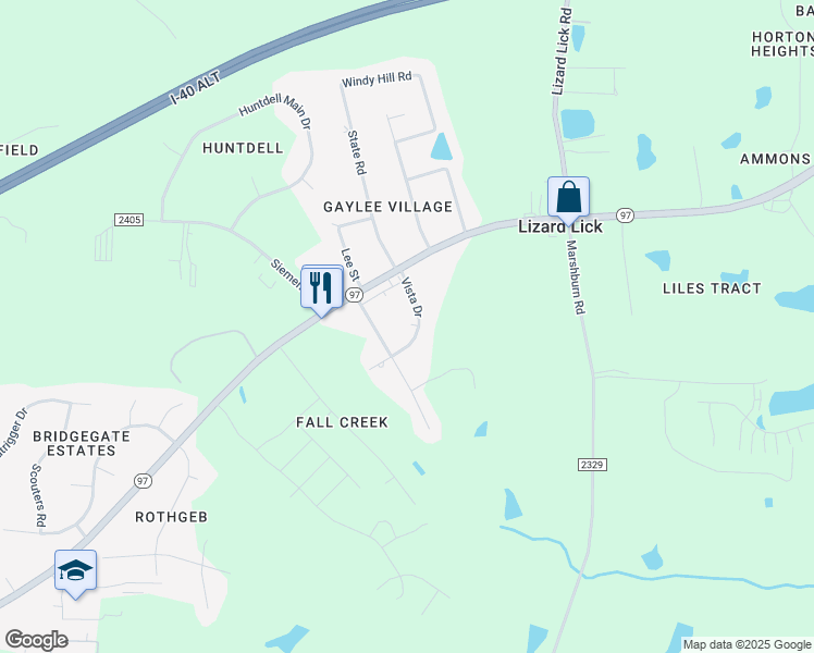 map of restaurants, bars, coffee shops, grocery stores, and more near 1504 Vista Drive in Wendell