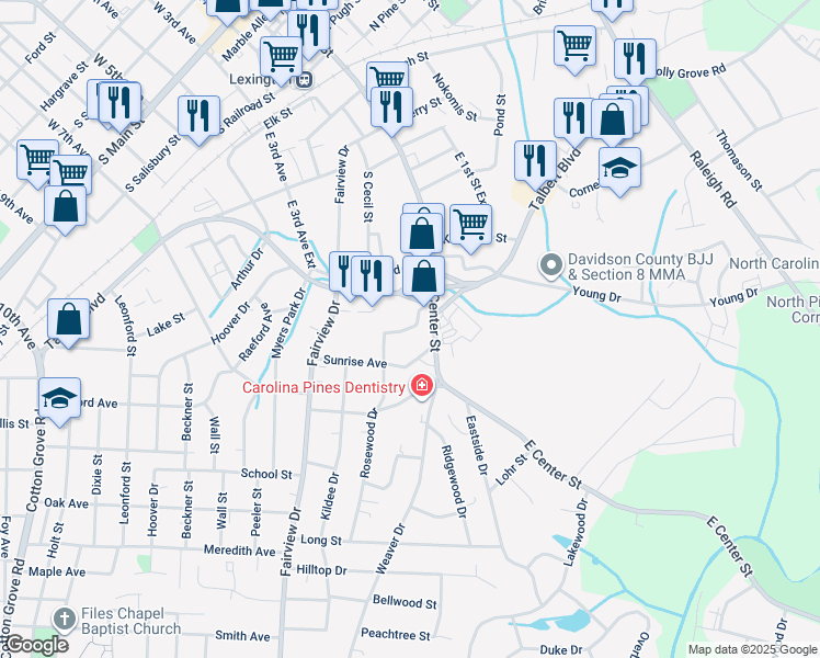 map of restaurants, bars, coffee shops, grocery stores, and more near Morgan Drive in Lexington