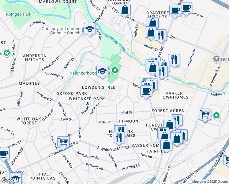 map of restaurants, bars, coffee shops, grocery stores, and more near 741 Fallon Grove Way in Raleigh