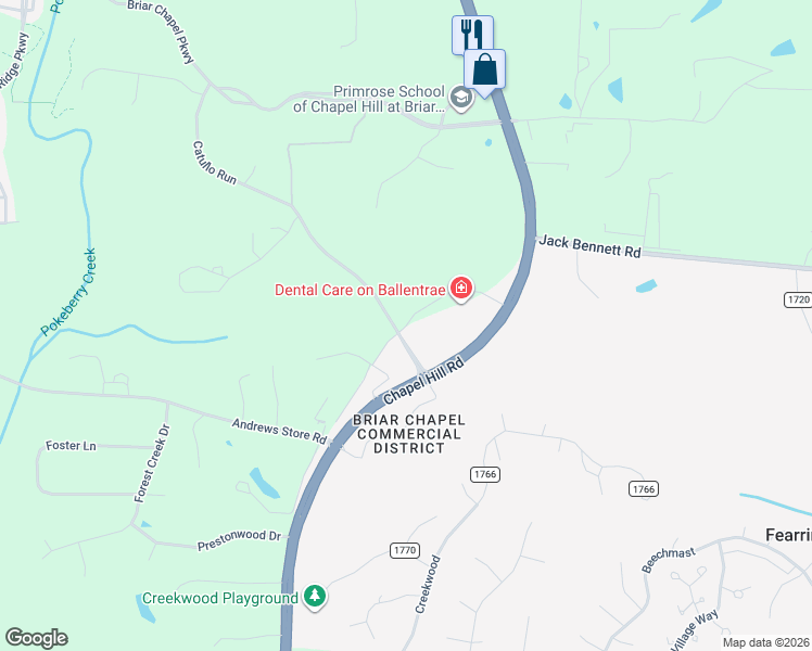 map of restaurants, bars, coffee shops, grocery stores, and more near 15 Sanford Road in Pittsboro