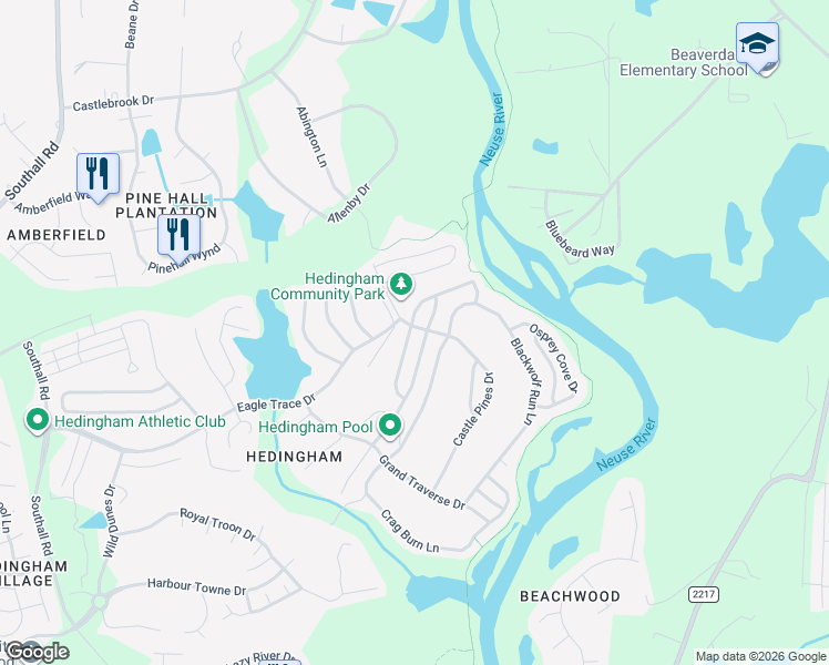 map of restaurants, bars, coffee shops, grocery stores, and more near 2325 Bay Harbor Drive in Raleigh