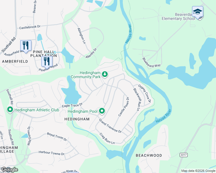 map of restaurants, bars, coffee shops, grocery stores, and more near 2325 Bay Harbor Drive in Raleigh