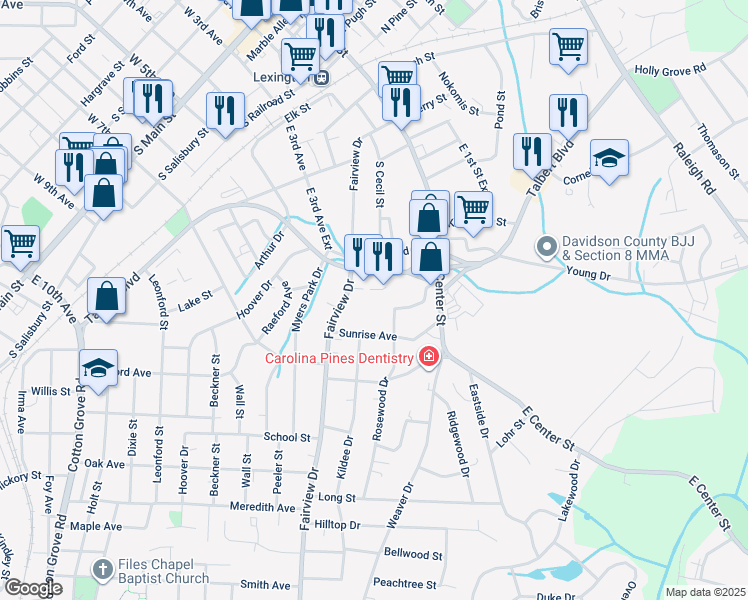 map of restaurants, bars, coffee shops, grocery stores, and more near Morgan Drive in Lexington