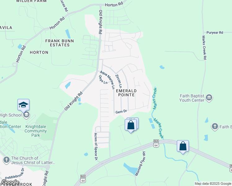 map of restaurants, bars, coffee shops, grocery stores, and more near 211 Zircon Lane in Knightdale