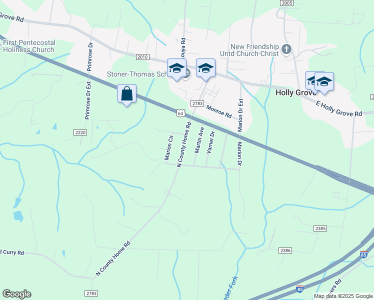 map of restaurants, bars, coffee shops, grocery stores, and more near 163 North County Home Road in Lexington