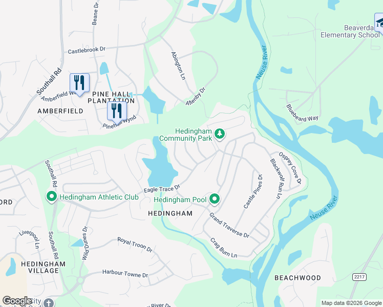 map of restaurants, bars, coffee shops, grocery stores, and more near 2150 Metacomet Way in Raleigh