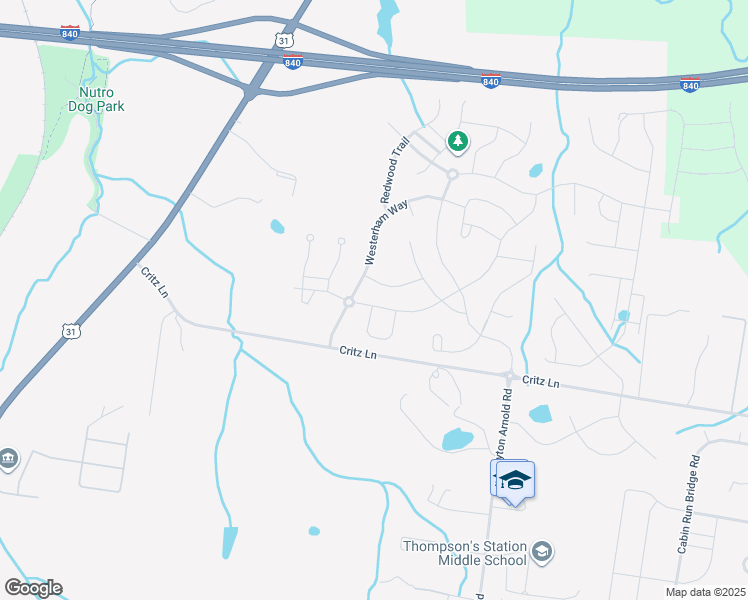 map of restaurants, bars, coffee shops, grocery stores, and more near 2211 Chantry Place Lane in Thompson's Station