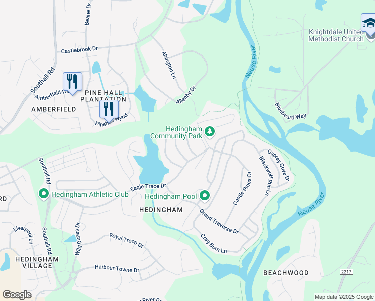 map of restaurants, bars, coffee shops, grocery stores, and more near 2033 Persimmon Ridge Drive in Raleigh