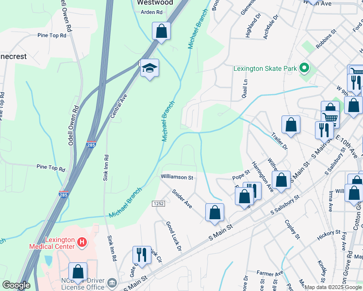 map of restaurants, bars, coffee shops, grocery stores, and more near 326 Peacock Circle in Lexington
