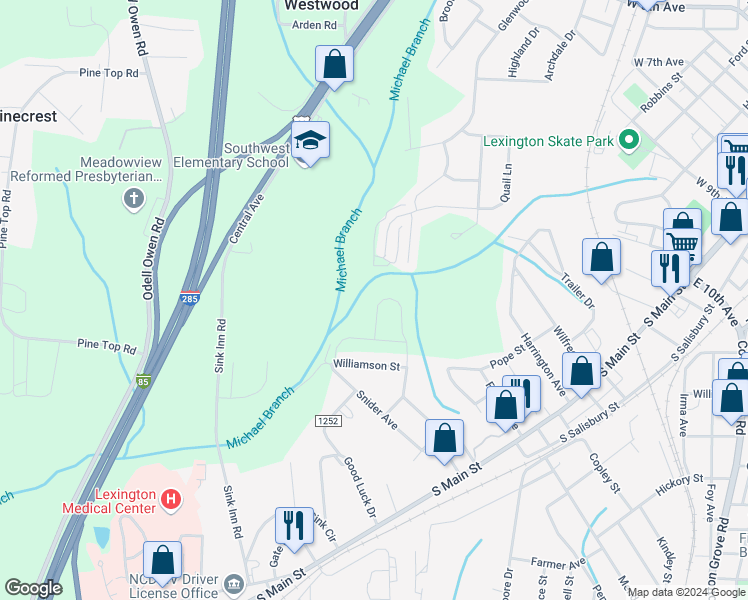 map of restaurants, bars, coffee shops, grocery stores, and more near 326 Peacock Circle in Lexington