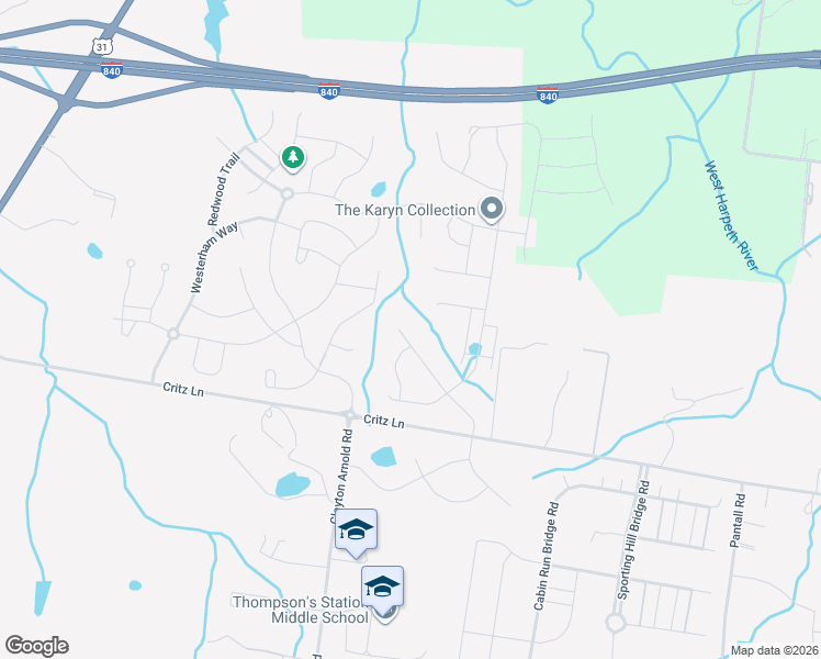 map of restaurants, bars, coffee shops, grocery stores, and more near 2694 Dunstan Place Drive in Thompson's Station