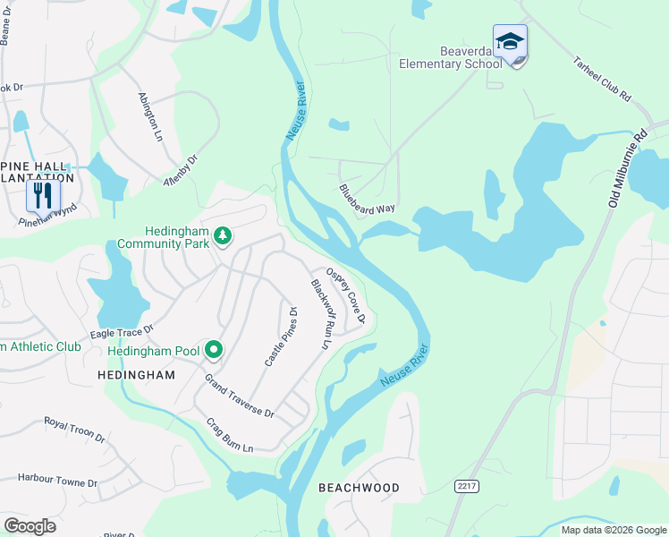 map of restaurants, bars, coffee shops, grocery stores, and more near 6016 Osprey Cove Drive in Raleigh