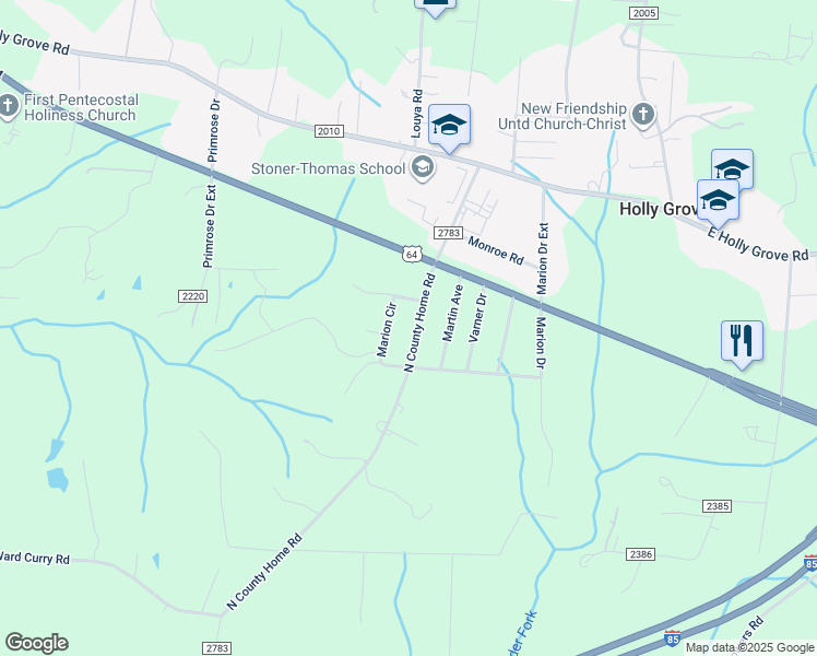 map of restaurants, bars, coffee shops, grocery stores, and more near 238 North County Home Road in Lexington