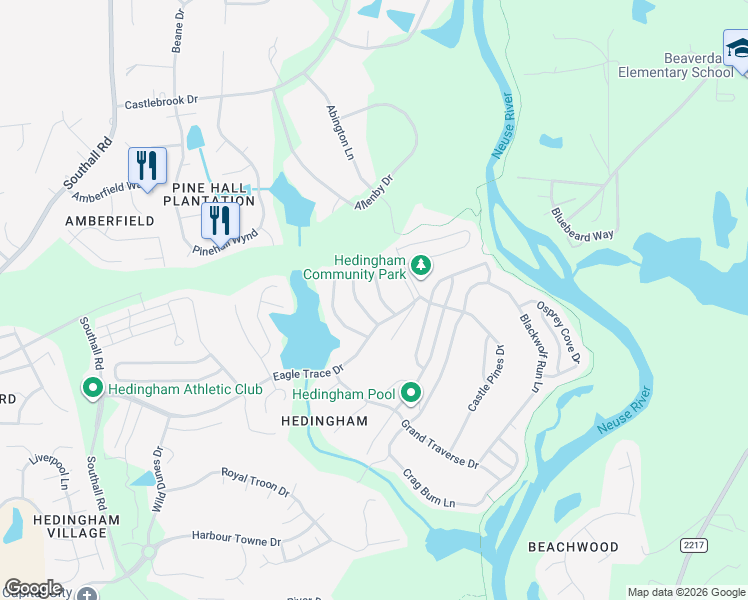 map of restaurants, bars, coffee shops, grocery stores, and more near 2150 Metacomet Way in Raleigh